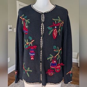 Vintage Tabi Women's Christmas Holiday Cardigan Sweater Embroidered Size M